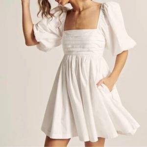 Abercrombie White Ruched Bodice Puff Sleeve Mini Dress